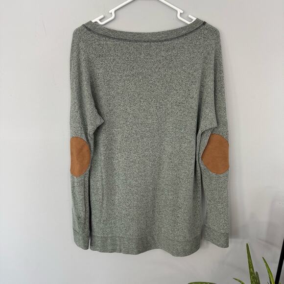 My Beloved Pullover Heather Blue Green Top w/ Elbow Patches Size Small - Picture 2 of 5